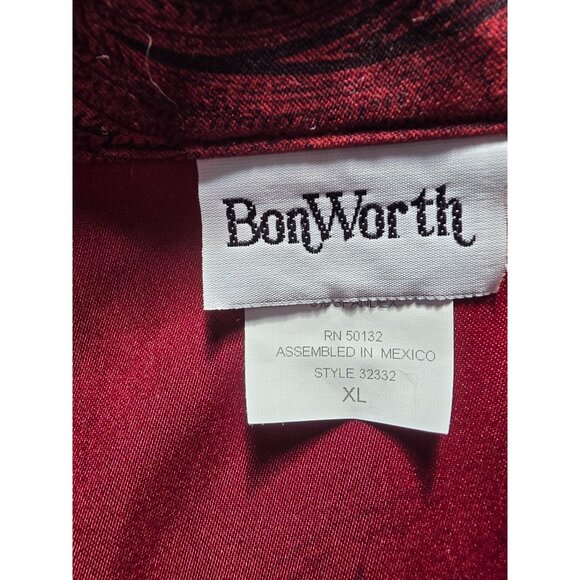 BonWorth Womens Red Paisley Button-Up Long Sleeve Blouse XL - Picture 4 of 7